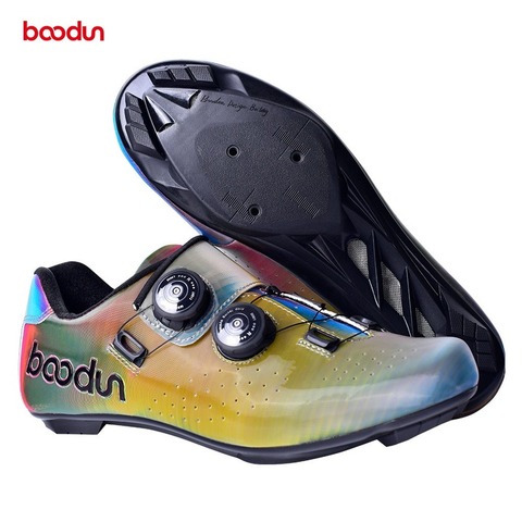 Boodun-zapatos para ciclismo de montaña y de carretera, calzado con tacos de bloqueo, transpirables de microfibra de colores, suela superior de nailon ► Foto 1/6