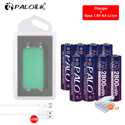 Palo-batería de litio recargable de 1,5 V, pilas AA de iones de litio recargables de 1,5 V para juguetes, luz de reloj de cámara + funda de cargador USB de 1,5 V ► Foto 1/6