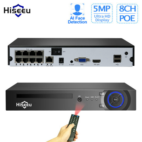 Hiseeu-cámara IP de seguridad para el hogar, sistema de videovigilancia CCTV, P2P, ONVIF, 5MP2MP, con detección facial, H.265, 4/8 canales, NVR POE ► Foto 1/6