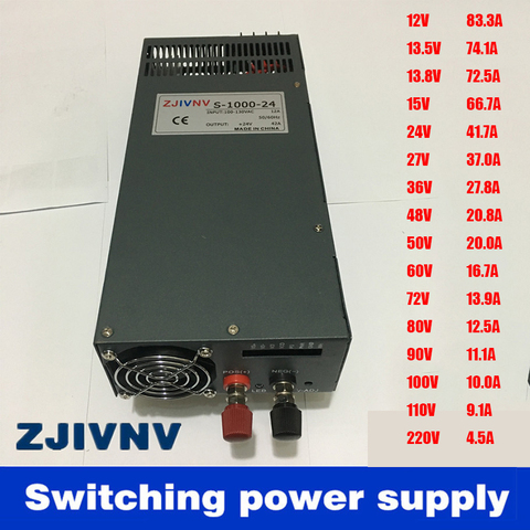 Fuente de alimentación de conmutación 1000W 12V 13,5 V 13,8 V 15V 24V 27V 36V 48V 48V 50V 60V 72V 80V 90V 100V 110V 220V AC ENTRADA DE CC 110v o 220v ► Foto 1/6