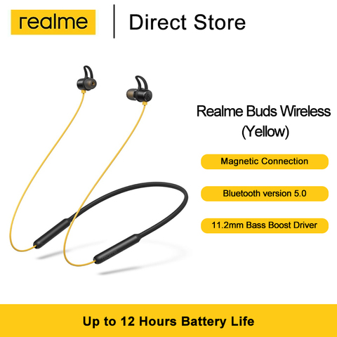 Realme-auriculares inalámbricos con Bluetooth 5,0, dispositivo de audio con batería de 12H, conexión magnética, controlador de bajos, para música y videojuegos ► Foto 1/6