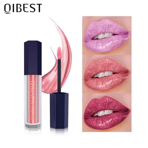 QIBEST líquido de brillo labial de labios reluciente brillo 12 colores de maquillaje cosmético tinte de labios brillo hidratante brillo de labios a prueba de ► Foto 1/6