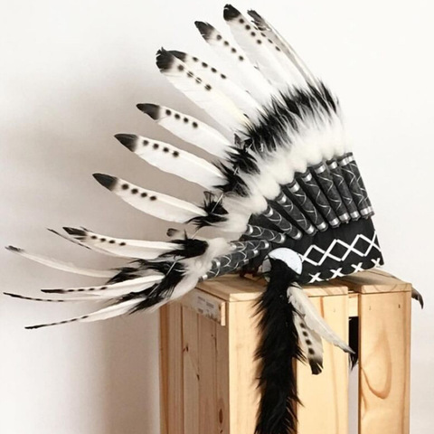Pluma India tocado americano nativo pluma India pelo diadema de plumas sombreros fiesta decoración de apoyos de la foto de cosplay ► Foto 1/6