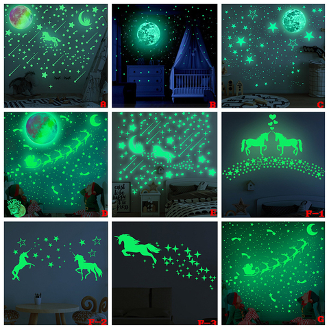 Pegatinas de pared de Luna y Castillo luminosas en 3D, decoración para el hogar, bricolaje, pegatinas para habitación de niños, pegatinas fluorescentes de unicornio que brillan en la oscuridad ► Foto 1/6