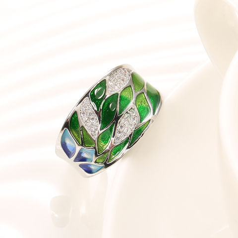 Kinel-joyería de plata 925 para mujer, anillos únicos de hojas de bambú verdes, joyería fina esmaltada hecha a mano, regalos frescos ► Foto 1/6