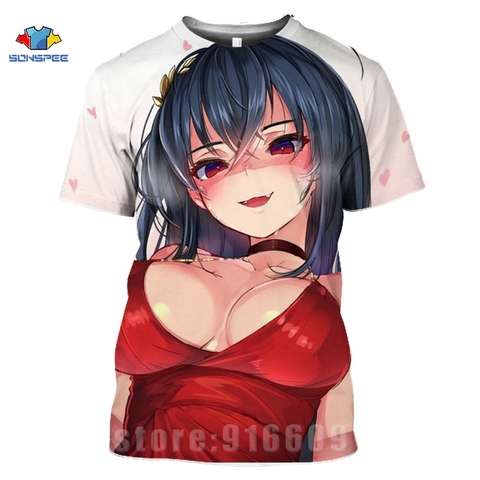 Camisetas sexis de Anime playeras Kawaii chica en Bikini rojo Camiseta con estampado 3D de gato Cosplay camiseta para Hombre Camisetas de gimnasio Harajuku para mujer ► Foto 1/6