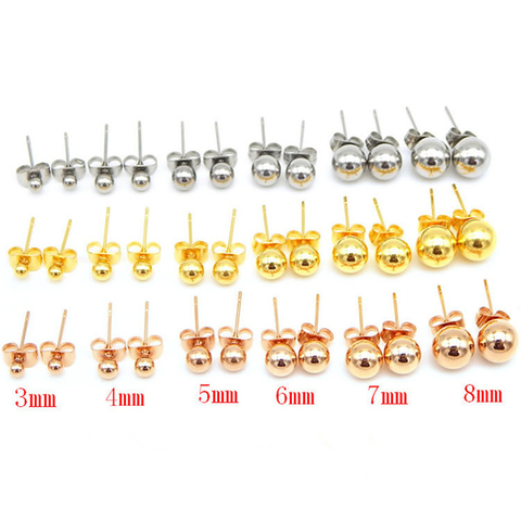 5 par / lote de pendientes quirúrgicos de acero inoxidable con tachuelas de bola para mujer Dia 3/4/5/6/7 / 8mm 316L pendientes de acero inoxidable joyería con tachuelas ► Foto 1/6