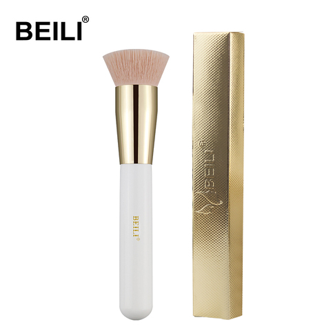 BEILI 1 pieza blanco perla maquillaje cepillo Nano fibra de lana pelo plano brocha para polvos y base mango de oro anillo ► Foto 1/6