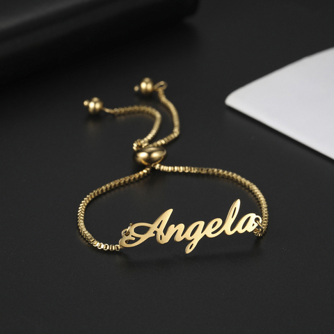 Lemegeton-pulsera de cadena ajustable con nombre personalizado para mujer y niña, brazaletes de acero inoxidable personalizados, regalos de joyería ► Foto 1/6