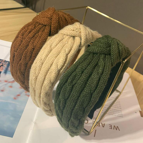 Nueva Banda de pelo suave de moda Banda ancha lateral cálida de otoño invierno tejida para el cabello turbante de alta calidad accesorios para el cabello para adultos ► Foto 1/6