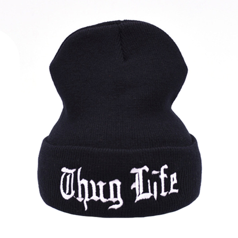 THUG LIFE-Gorros de punto con letras negras para hombre y mujer, Gorros de estilo Hip Hop, a la moda, 2022 ► Foto 1/3