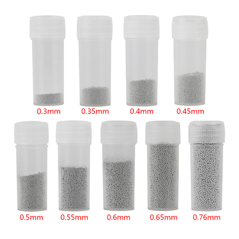 Juego de 9 botellas de Bola de soldadura BGA con plomo para reparación de BGA refundido, 9 Uds., 0,76/0,65/0,6/0,55/0,5/0,45/0,4/0,35/0,3mm ► Foto 1/4