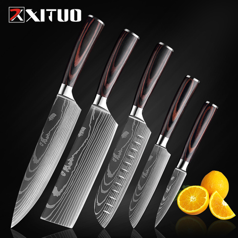XITUO-cuchillo de chef de alta calidad, 7CR17, acero inoxidable, japonés, serie Damasco, diseño realizado con láser para Chef, 8 pulgadas ► Foto 1/6