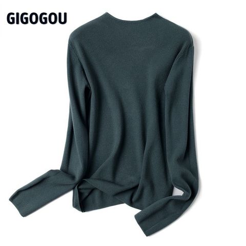 GIGOGOU-suéter básico de cuello redondo para mujer, Jersey ajustado de manga larga, Top de punto, negro y blanco, Otoño e Invierno ► Foto 1/6