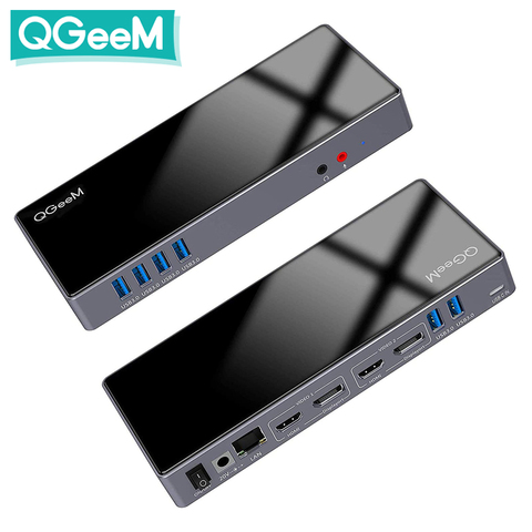 QGeeM 15-IN-1 USB Hub 3.0 Docking Station para Macbook Pro Xiaomi Laptops One 5K / Dual 4K @ 60Hz Video USB Type C Hub 6 USB 3.0 2 HDMI 2 DP Gigabit Ethernet Audio Mic Dock OTG Adapter PC Accesorios de computadora ► Foto 1/6