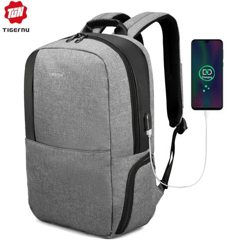 Tigernu-mochila escolar multifuncional para hombre, morral informal antirrobo para ordenador portátil de 15,6 pulgadas, a la moda, de negocios, con USB, para adolescentes ► Foto 1/6