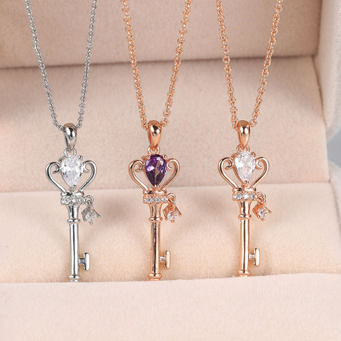 2022 nuevo Estilo Princesa collares con colgante de llave para mujeres niñas romántico diseño de moda Regalo de Cumpleaños de joyería de moda N016 ► Foto 1/6