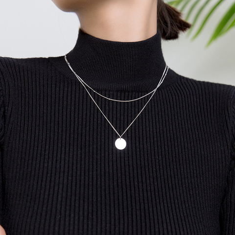 Modian-collar minimalista con colgante de bola pequeña para mujer, de lentejuelas, Plata de Ley 925, cadena doble, joyería fina ► Foto 1/5