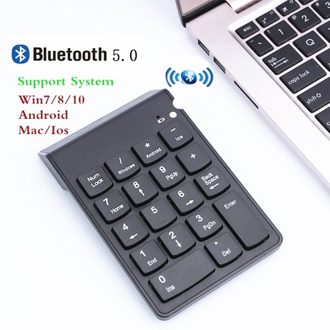 Teclado Digital portátil con Bluetooth, Mini teclado con número, USB, 18 teclas, para oficina, contadores, ordenador portátil, PC, WIN10 ► Foto 1/6