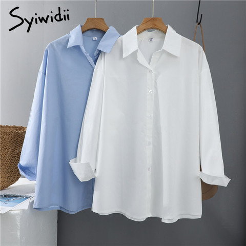 Syiwidii-Blusa de oficina de algodón de talla grande para mujer, Tops rosas, blancas, azules, manga larga, moda coreana 2022 ► Foto 1/6