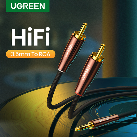 UGREEN-Cable de Audio RCA a AUX, Cable de Audio trenzado de nailon Hi-Fi de 2RCA a 3,5mm para controlador de DJ, altavoz, tocadiscos, TV, estéreo para coche ► Foto 1/6