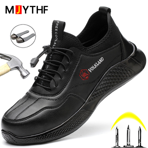 Zapatos de seguridad con punta de acero para hombre, zapatillas de trabajo, calzado Indestructible, antiperforación, impermeable, color negro ► Foto 1/1