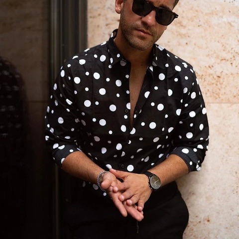 Camisa de los hombres de la primavera de 2022 nueva moda onda Dot imprimir camisa manga larga para hombre Casual salvaje giro-abajo Collar de los hombres de gran tamaño ropa ► Foto 1/6