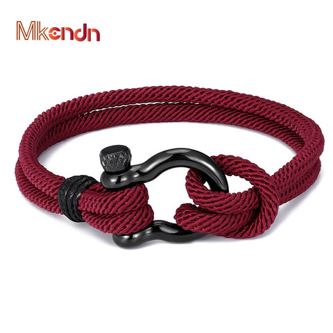 MKENDN Estilo marinero-pulsera de ancla de supervivencia para hombre y mujer, cuerda de paracaídas para acampar, reloj deportivo con hebilla de acero inoxidable negro ► Foto 1/6