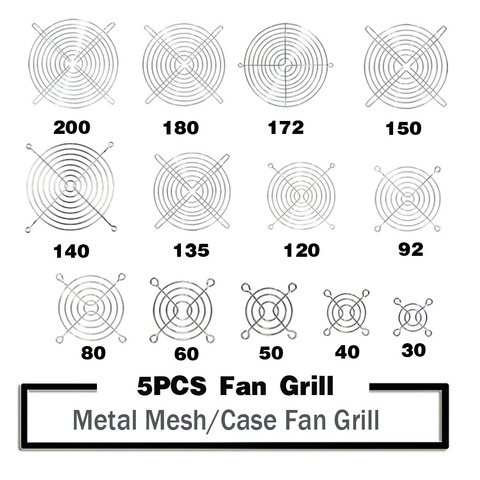 5 uds de malla de Metal dedo Red de Protección de la parrilla del ventilador 30mm 40mm 50mm 60mm 70mm 80mm 90mm 120mm 135mm 140mm 150mm 170mm 200mm ► Foto 1/4