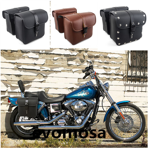 Alforjas para motocicleta Harley Sportster XL883 XL1200 XL 883 1200, equipaje negro y marrón, bolsa de cuero PU para SILLÍN lateral ► Foto 1/6