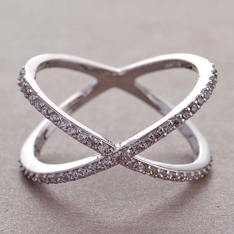 Anillos de cruz en forma de X para mujer, anillos de boda chapados en plata, Micro pavé de cristal de CZ, joyería de lujo ► Foto 1/6