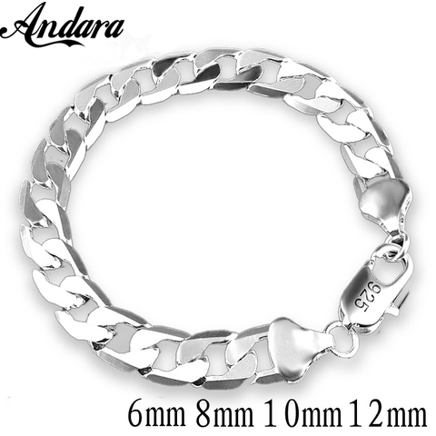 Pulsera de plata de ley 925 para hombre y mujer, brazalete de laterales plata de 6mm 8mm 10mm, joyería para hombre y mujer ► Foto 1/6