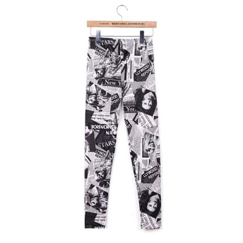 Pantalones ajustados clásicos Retro de periódico para mujer, medias elásticas de longitud hasta el tobillo, informales, estampados, para fiesta de entrenamiento ► Foto 1/6