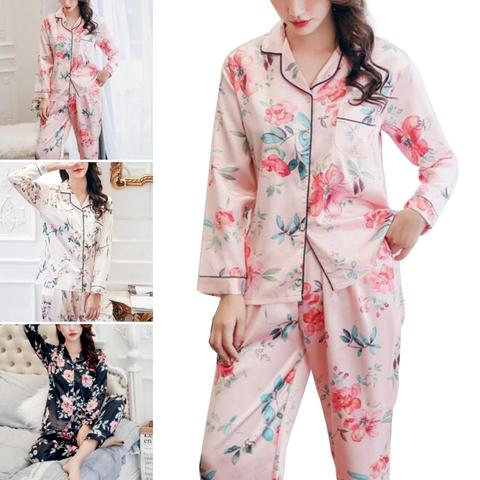 Conjunto de pijamas de otoño para mujer, ropa de dormir de algodón con estampado Floral, Top de manga larga, pantalones, estilo fresco, 2 uds. ► Foto 1/6