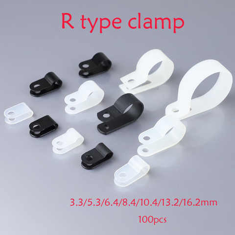 100 unids/lote Clips negro manguera Cable de sujeción Durable R-tipo de abrazadera para Cable de nilón de arreglar Hardware accesorios eléctricos ► Foto 1/6