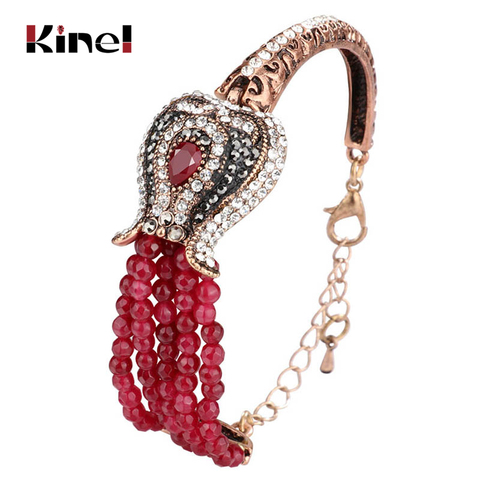 Kinel de lujo rojo Piedra Natural pulsera Vintage de Color de oro pulseras de cristal para las mujeres regalo de Navidad joyería de turco ► Foto 1/6