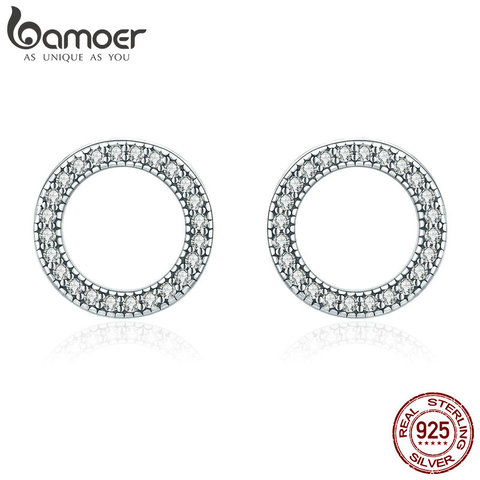 BAMOER, gran oferta, pendientes de tuerca redondos luminosos de Plata de Ley 925 auténtica para mujer, joyería de plata de ley, regalo SCE417 ► Foto 1/6