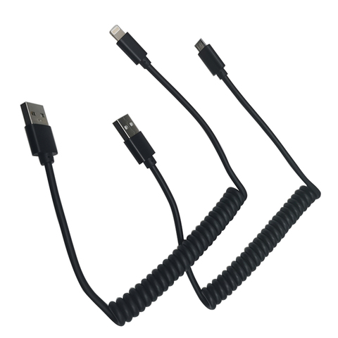 Cable USB de resorte telescópico para coche, cable de datos de metal de 1 metro para Apple iPhone X XS Max XR 8 7 6 Plus ► Foto 1/6