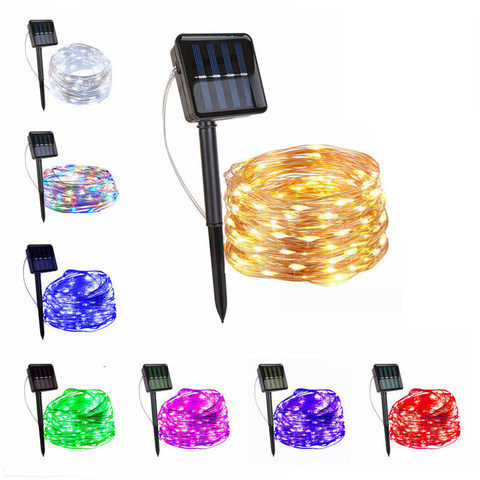 Luz led solar LED de cobre impermeable, tira de luces LED para exteriores, para vacaciones, fiesta de Navidad, decoración de boda, 100/200/300 ► Foto 1/6