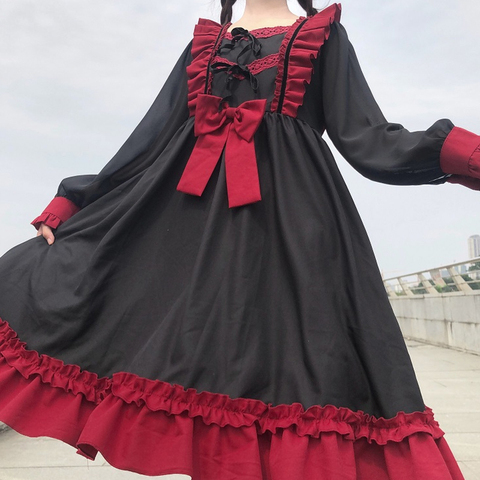 Vestido de fiesta gótico de Harajuku japonés para mujer, traje de Cosplay con lazo de empalme, dulce Lolita, volantes Kawaii, 2022 ► Foto 1/6