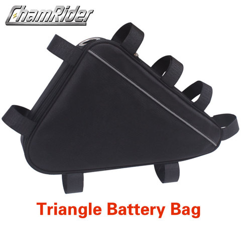 Bolsa triangular de batería para bicicleta eléctrica, bolsa triangular para cuadro de bicicleta eléctrica de 36V, 48V, 60V, 72V, carga máxima de 126 celdas, color negro ► Foto 1/6