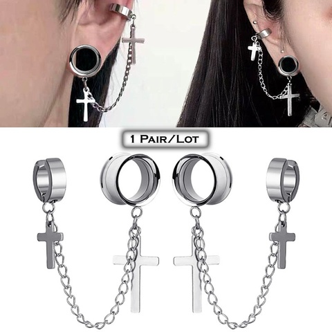 1 par oído túneles de enchufes and1Pair pendiente clip cruza oído expansiones oído escariador oído pendientes Oreja Dilataciones Piercing Punk ► Foto 1/6