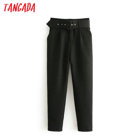 Tangada-pantalones de cintura alta para mujer, pantalón negro, con bolsillos, para oficina, mediana edad, rosa y amarillo, 6A22 ► Foto 1/6