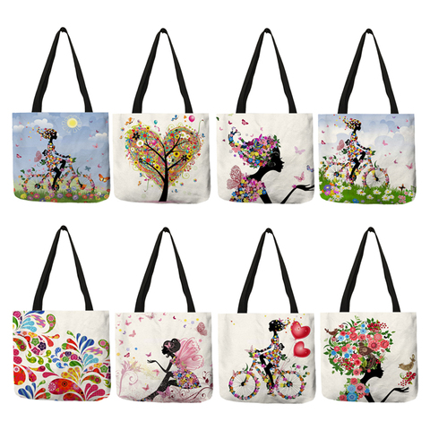 Wishing Girl-bolsas reutilizables de lino con estampado para mujer, bolsos de mano grandes, a la moda, con estampados personalizados, 2022 ► Foto 1/6