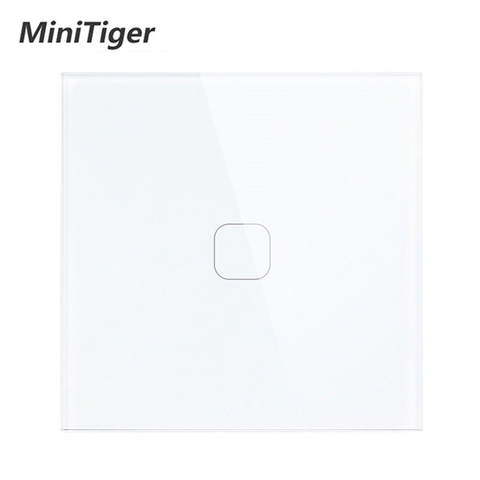 Minitiger blanco de lujo cristal Panel de cristal 1 Gang 1 Way Interruptor táctil, EU estándar 1 Interruptor táctil de pared ► Foto 1/5