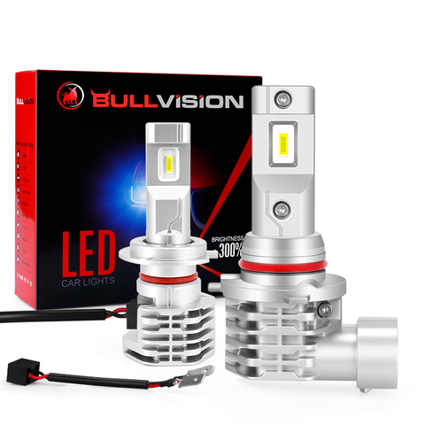 Bullvision H4 LED H7 H8 H9 HB2 HB3 H11 HB4 9005 9006 bombilla de faro delantero de coche extremadamente blanco sin ventilador 12V 16000LM 72W 6000K 4300K 8000K ► Foto 1/6