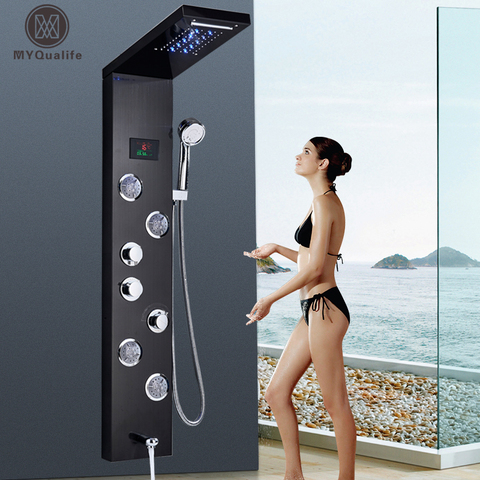 Luz LED Panel de ducha cascada lluvia grifo de la ducha masaje SPA Jet baño ducha columna de ducha mezclador grifo torre ► Foto 1/6