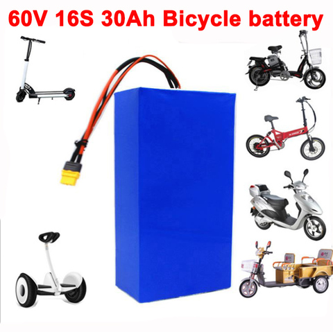 Paquete de batería de litio de 60V 16S8P 30Ah 18650, 750W 1000W 1800W, baterías de triciclo para bicicleta eléctrica, patinete, 30A BMS ► Foto 1/1