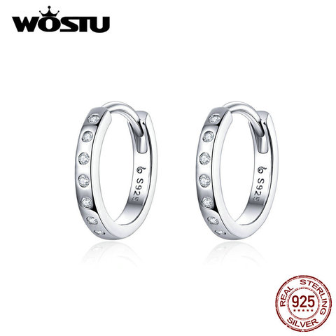 WOSTU-Pendientes de aro circular de cristal para mujer, de plata de ley 925, aretes de circón de estilo coreano para mujer, joyería minimalista para boda CTE101 ► Foto 1/6