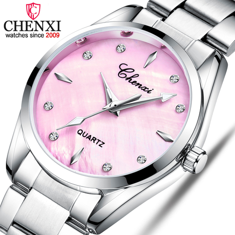 CHENXI-relojes con diamantes de imitación y esfera de nácar para mujer, relojes de pulsera de cuarzo, de marca de lujo, a la moda ► Foto 1/6